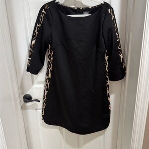Vince Camuto Black Sheath Dress w/‎ Leopard Print Trim – Size 12